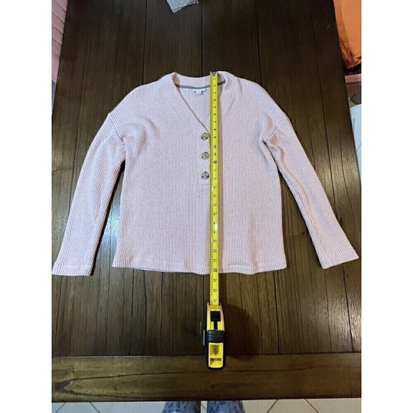 J Jill Sweater Pullover Henley V-Neck Long Sleeve Button Front Waffle Pink SZ S - Picture 10 of 12